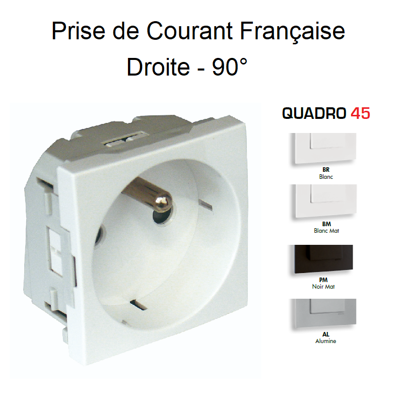 Prise de courant 2P+T avec protection - Droite 90° - QUADRO45