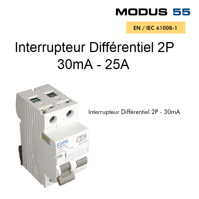 Interrupteur Différentiel 2P 30mA 25A - 55625 2BC