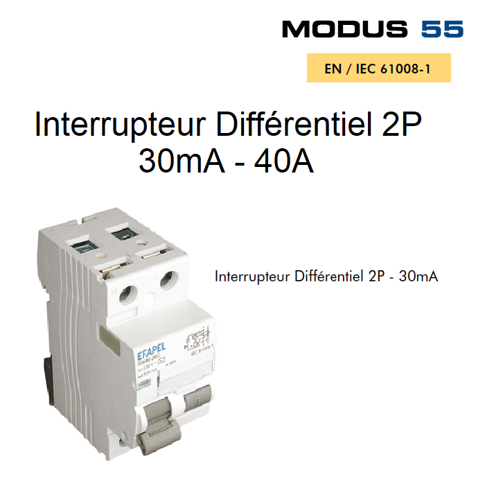 Interrupteur Différentiel 2P 30mA 40A - 55640 2BC