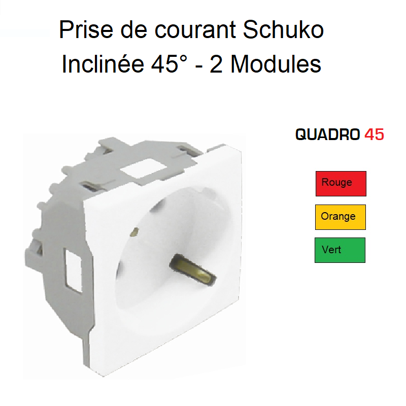 Prise de courant schuko inclinée 45° 2 modules Quadro 45132S Rouge Orange Vert