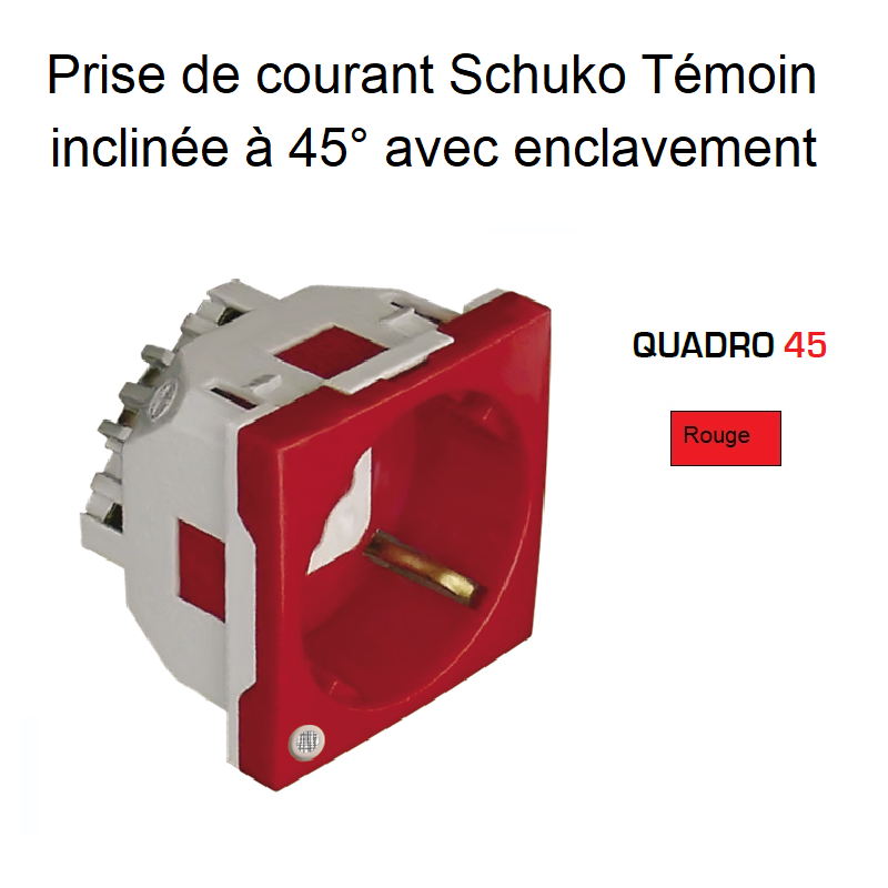 Prise de courant schuko témoin inclinée 45° avec enclavement 2 modules Quadro 45137SVM Rouge