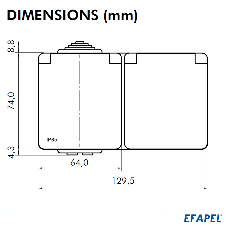 Prise double de courant Française Etanche 48 EFAPEL 48867CCZ Dimensions1