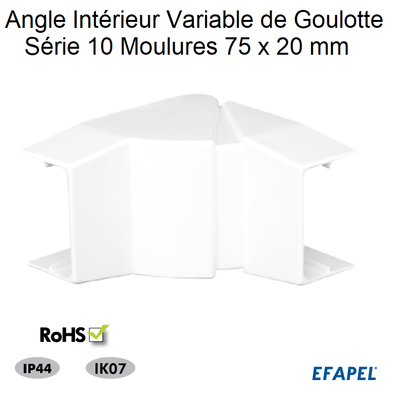 Angle Intérieur variable pour goulotte série 10 Moulures 75x20 10142ABR