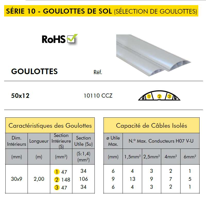 Goulotte de sol 50x12 10110CCZ caractéristiques