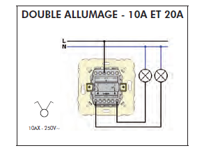 Schéma de montage Interrupteur Double Allumage EFAPEL série Mec21 - 21061 et 21065