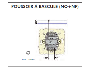 Schéma de montage Poussoir à bascule (NO+NF) série Mec21
