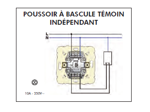 Schéma de montage Poussoir à bascule témoin indépendant série Mec21