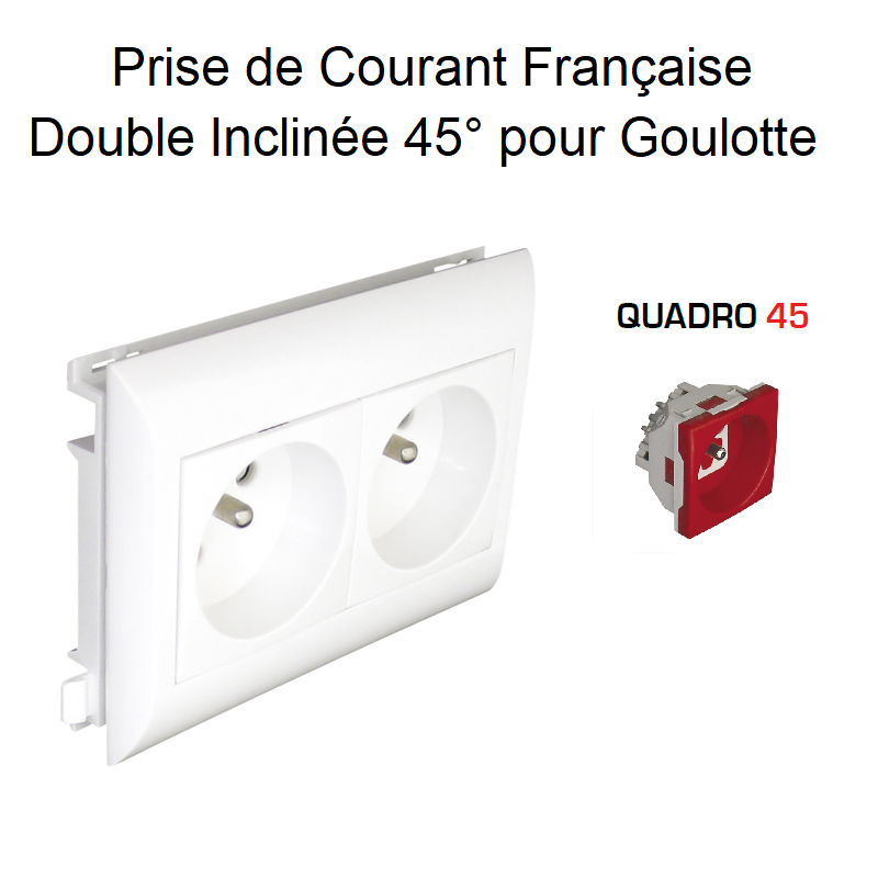 Prise de courant Double précâblée pour goulotte L75mm - Prise Rouge
