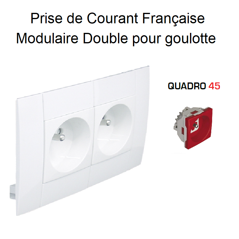 Prise de courant Double Modulaire précâblée pour goulotte L75mm - Prise Rouge