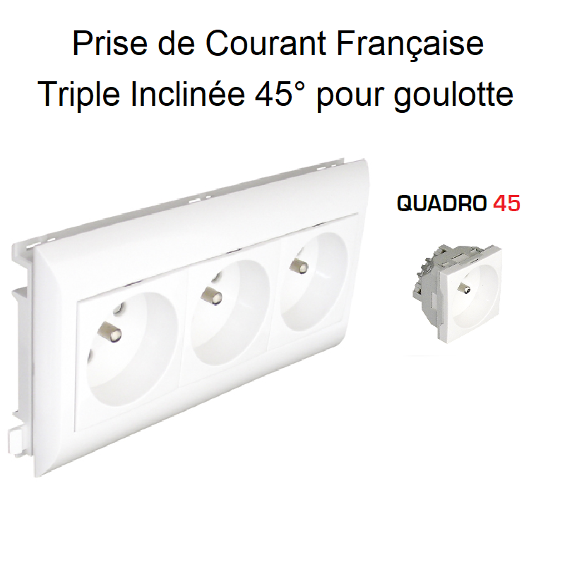 Prise de courant Triple précâblée pour goulotte L75mm - Blanc