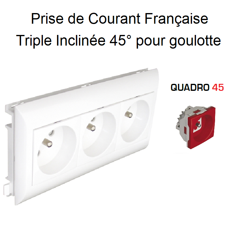 Prise de courant Triple précâblée pour goulotte L75mm - Prise Rouge