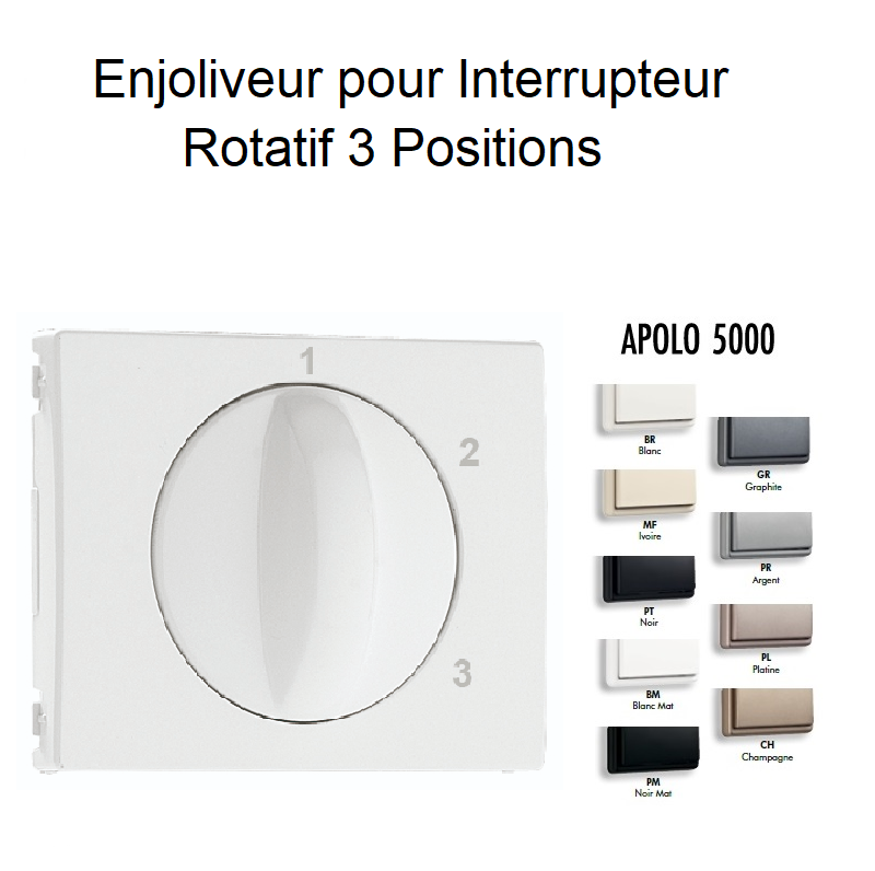 Enjoliveur pour Interrupteur rotatif 3 positions Apolo 50765T