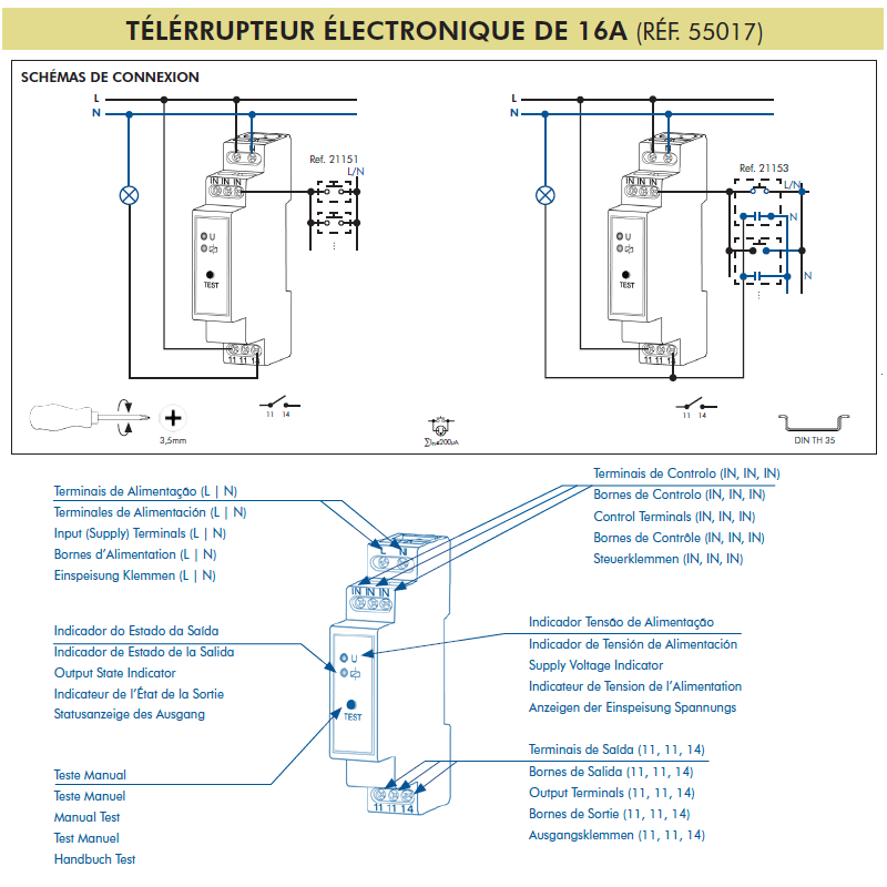Télérupteur électronique 16A 55017 schéma