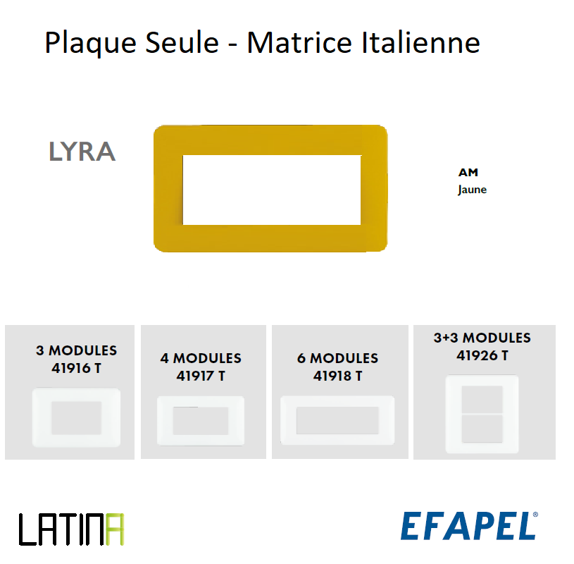 Plaque LATINA LYRA Matrice Italienne 3 à 6 Modules - JAUNE
