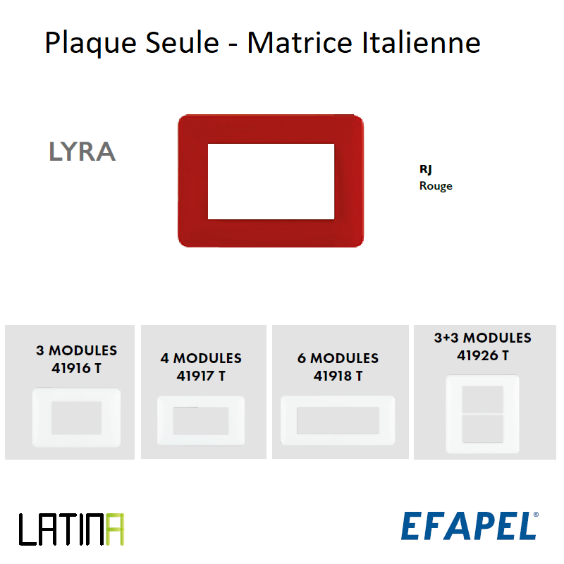 Plaque LATINA LYRA Matrice Italienne 3 à 6 Modules - ROUGE