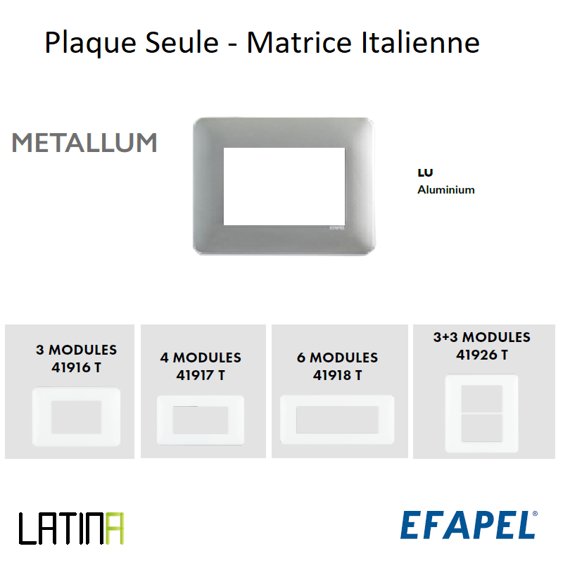 Plaque LATINA METALLUM Matrice Italienne 3 à 6 Modules - ALUMINIUM