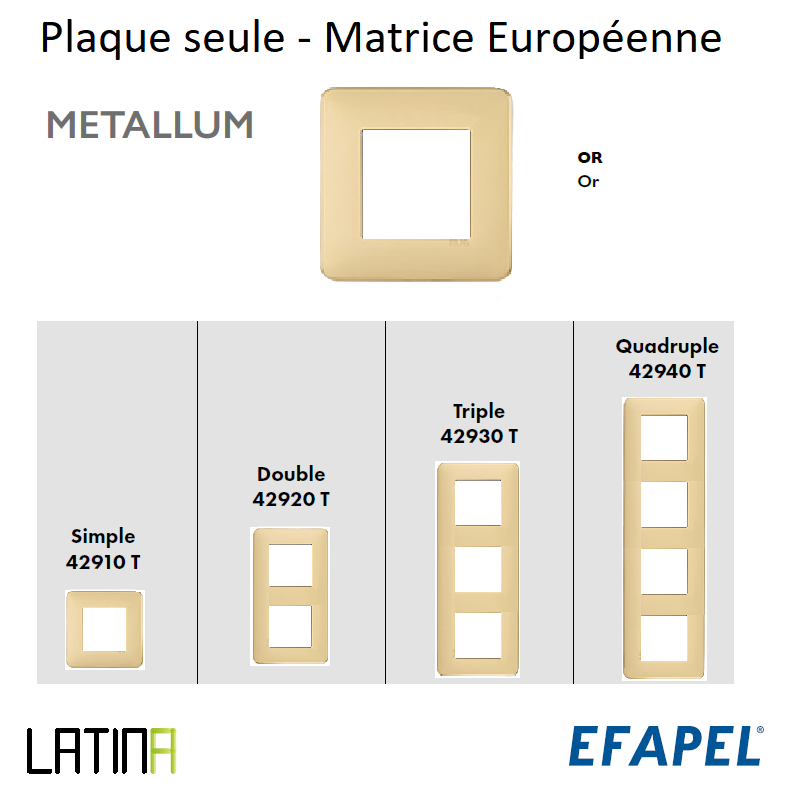 Plaque METALLUM matrice européenne 42910TOR 42920TOR 42930TOR 42940TOR OR DORE