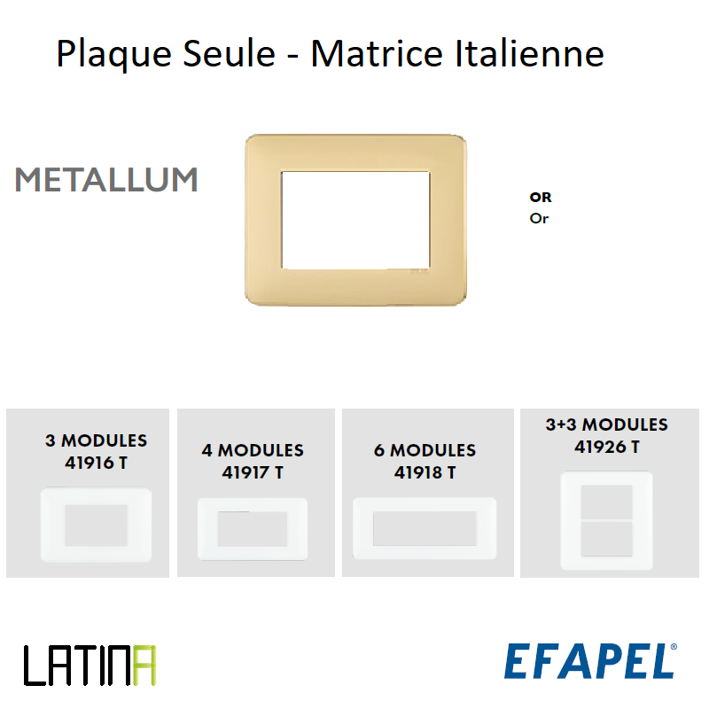 Plaque LATINA METALLUM Matrice Italienne 3 à 6 Modules - OR