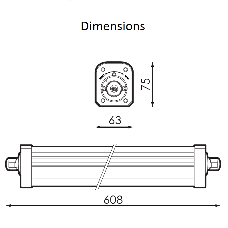Réglette LED étanche megara 20W dimensions