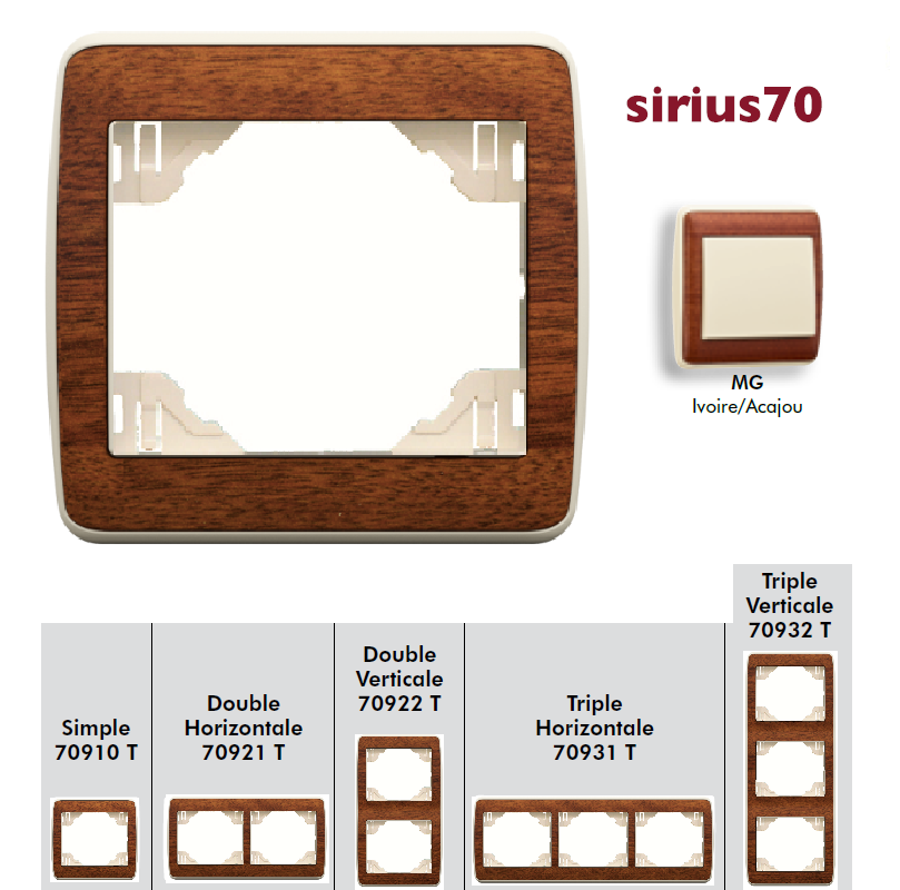 Plaque simple ou multiple sirius 70 TMG Ivoire-Acajou