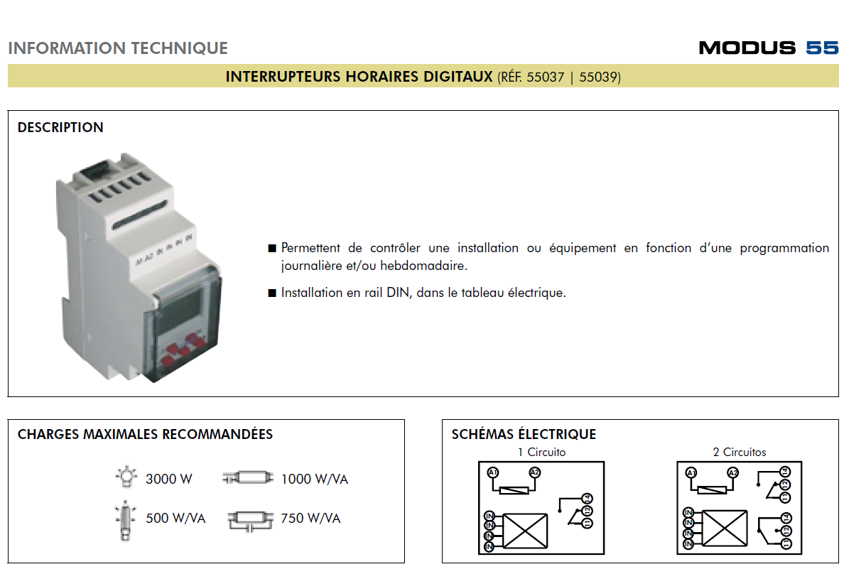 Interrupteur Horaire de 1 Canal 55037 50039 -1