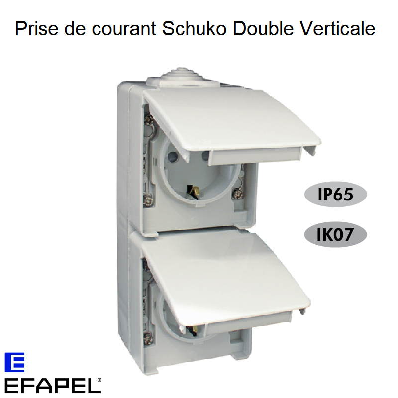 Prise Double de Courant Schuko Verticale avec Protection IP65