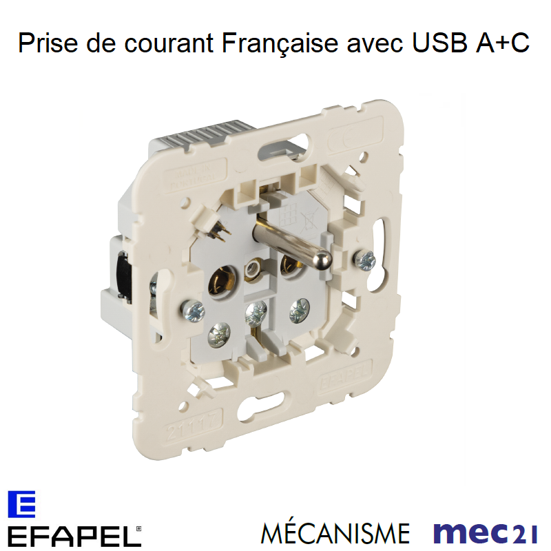 Mécanisme Prise de courant française avec USB A et C mec 21117