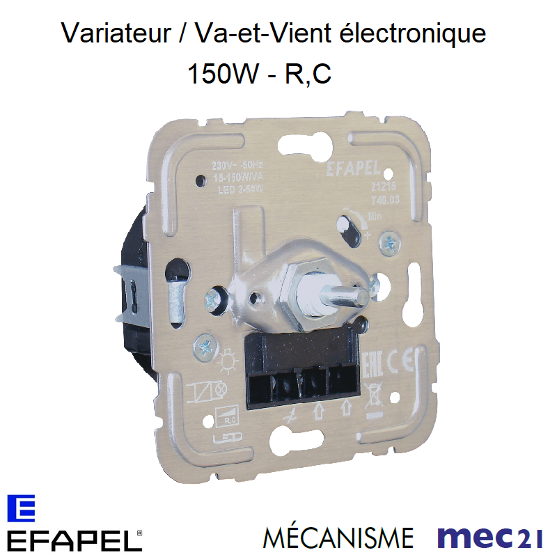 Mécanisme variateur va-et-vient électronique pour lampes basse consomation 150W R C mec 21215