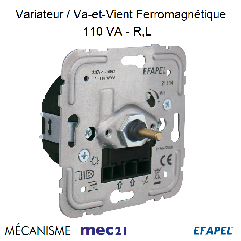 Mécanisme Variateur Va-et-Vient Ferromagnétique pour lampes basse consommation 110VA R,L mec21