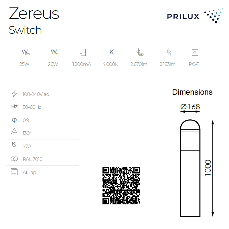 Zereus switch 25W caractéristiques