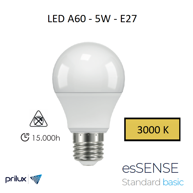 Ampoule LED A60 5W E27 - 3000 kelvin