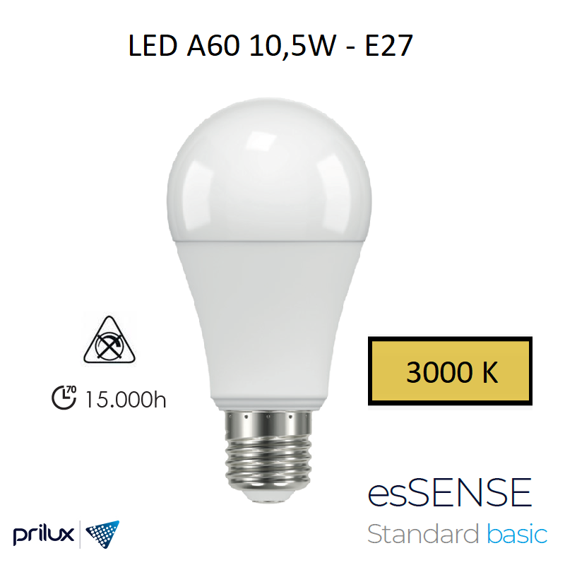 Ampoule LED A60 10,5W E27 - 3000 kelvin