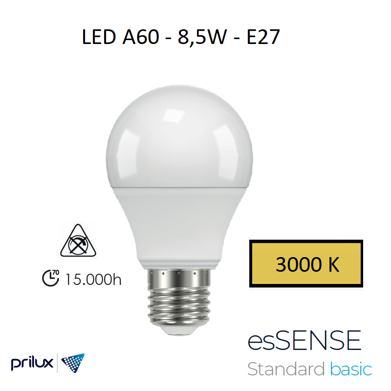 Ampoule LED A60 8,5W E27 - 3000 kelvin