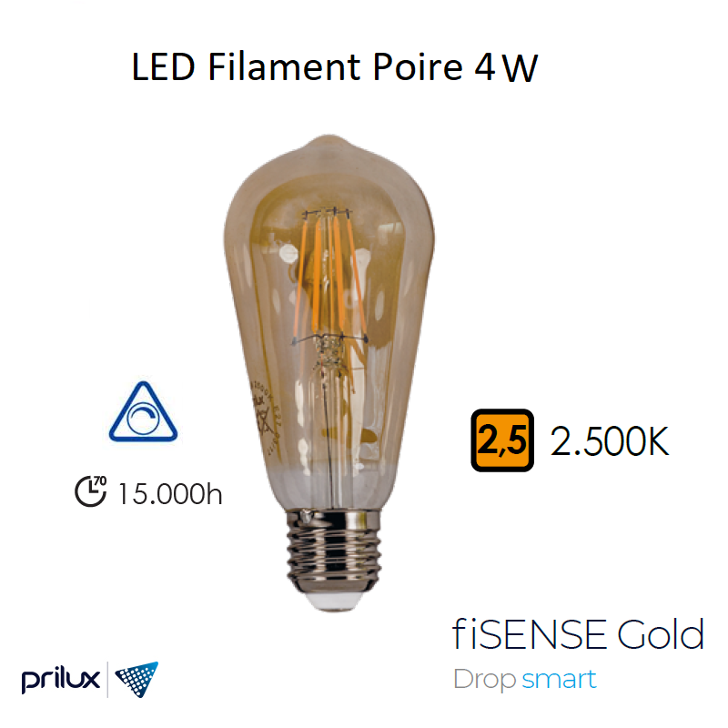 Ampoule LED Filament Poire 4W E27 - 2500 kelvin