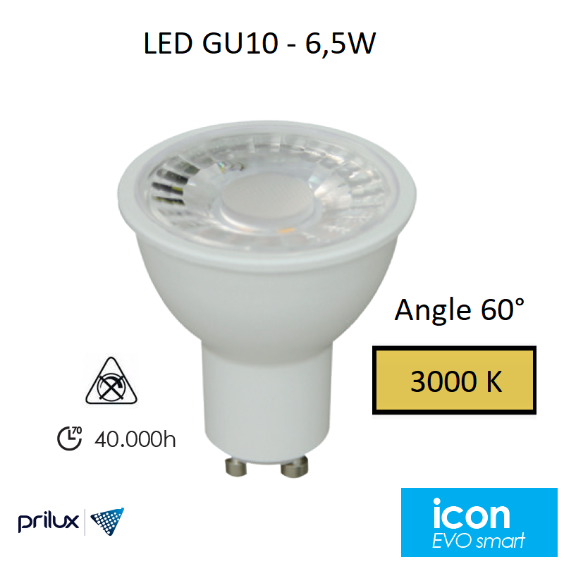 Ampoule LED GU10 6,5W Angle 60° - 3000 kelvin