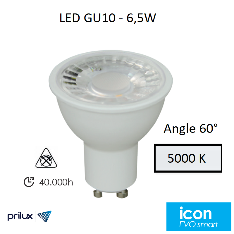 Ampoule LED GU10 6,5W Angle 60° - 5000 kelvin