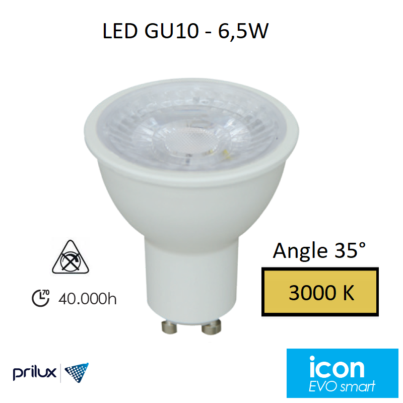 Ampoule LED GU10 6,5W Angle 35° - 3000 kelvin