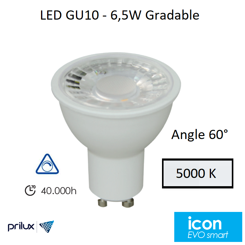 Ampoule LED GU10 6,5W Angle 60° Dimmable - 4000 kelvin
