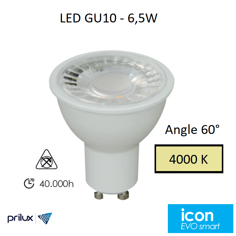 Ampoule LED GU10 6,5W Angle 60° - 4000 kelvin