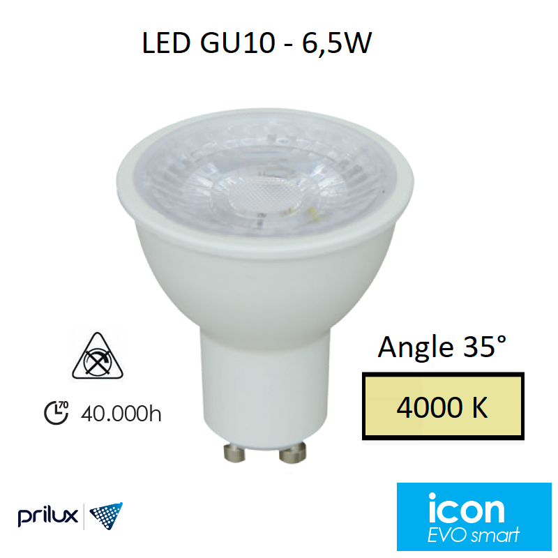 Ampoule LED GU10 6,5W Angle 35° - 4000 kelvin