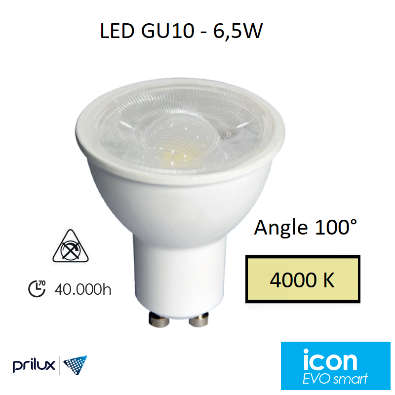 Ampoule LED GU10 6,5W Angle 100° - 4000 kelvin