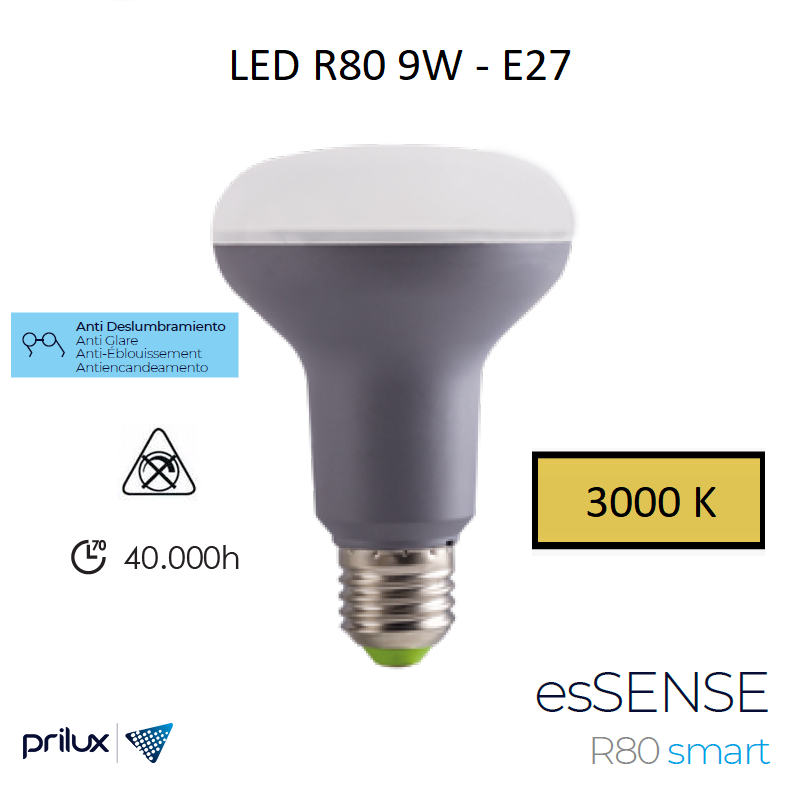 Ampoule LED R80 9W E27 - 3000 kelvin