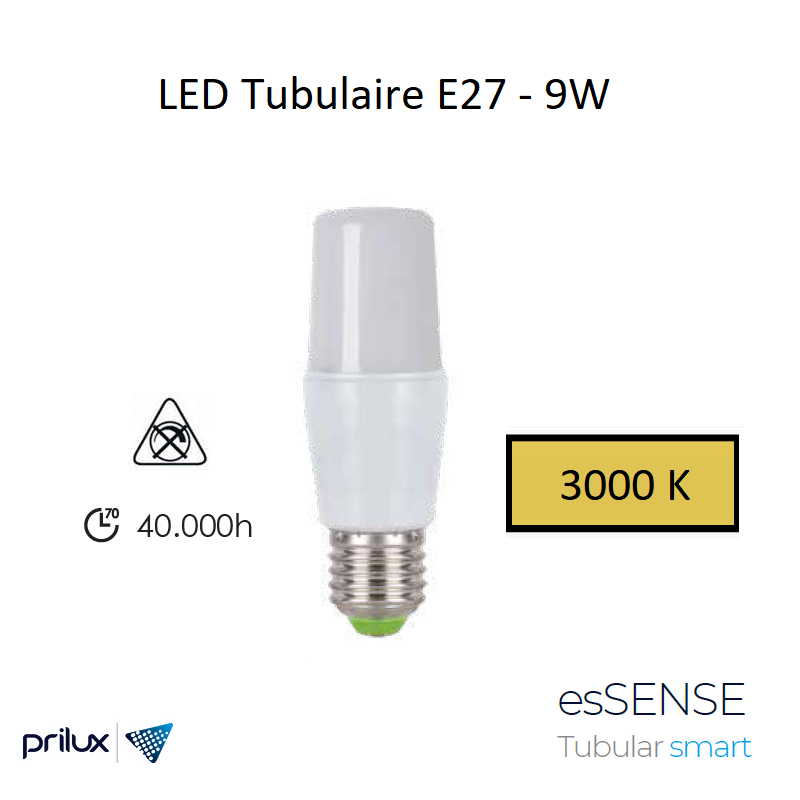 Ampoule LED Tubulaire 9W - 3000 kelvin