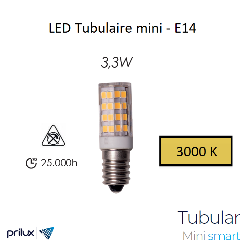 Ampoule LED Tubulaire 3,3W - 3000 kelvin