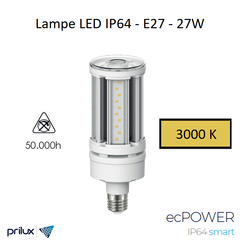 Ampoule LED IP64 27W E27 - 3000 kelvin