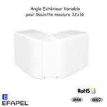 Angle extérieur variable pour goulotte série 10 Moulures 32x16 10046ABR