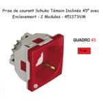 Prise de courant schuko témoin inclinée 45° avec enclavement 2 modules Quadro 45137SVM Rouge