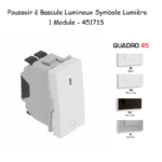 Poussoir à bascule lumineux avec symbole lumière 1 module Quadro 45171S