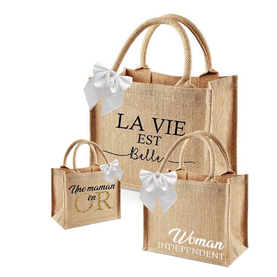 Grand sac en jute personnalisé  ♥ Ecriture blanche - L'Instant Créatif