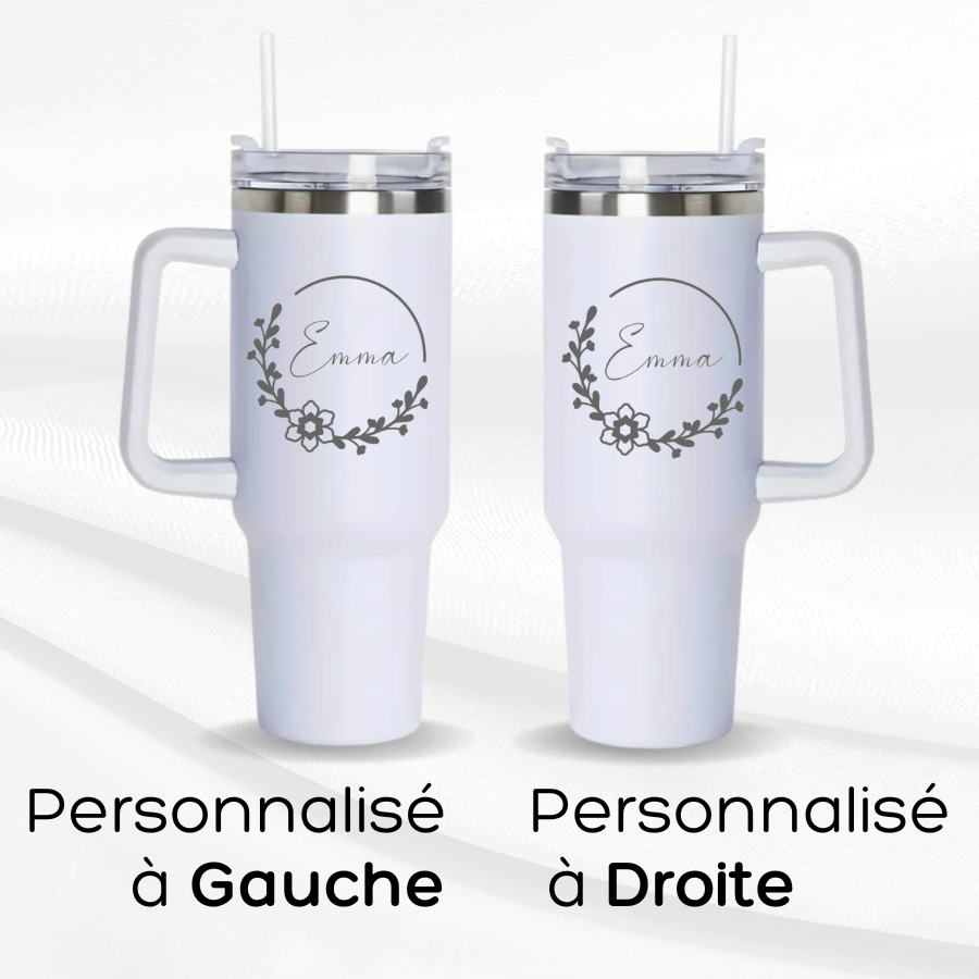 Gobelet Isotherme « Tampa » - 800 Ml - En Acier Inoxydable - Pour Boissons Chaudes Et Froides - Avec Paille Et Poignée - Idéale Pour Les Déplacements - Couleur : Noir